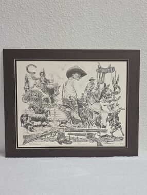 Western Art Rick Bardoll Pencil Drawing Print  "Western Montage" Cowboy 201/500